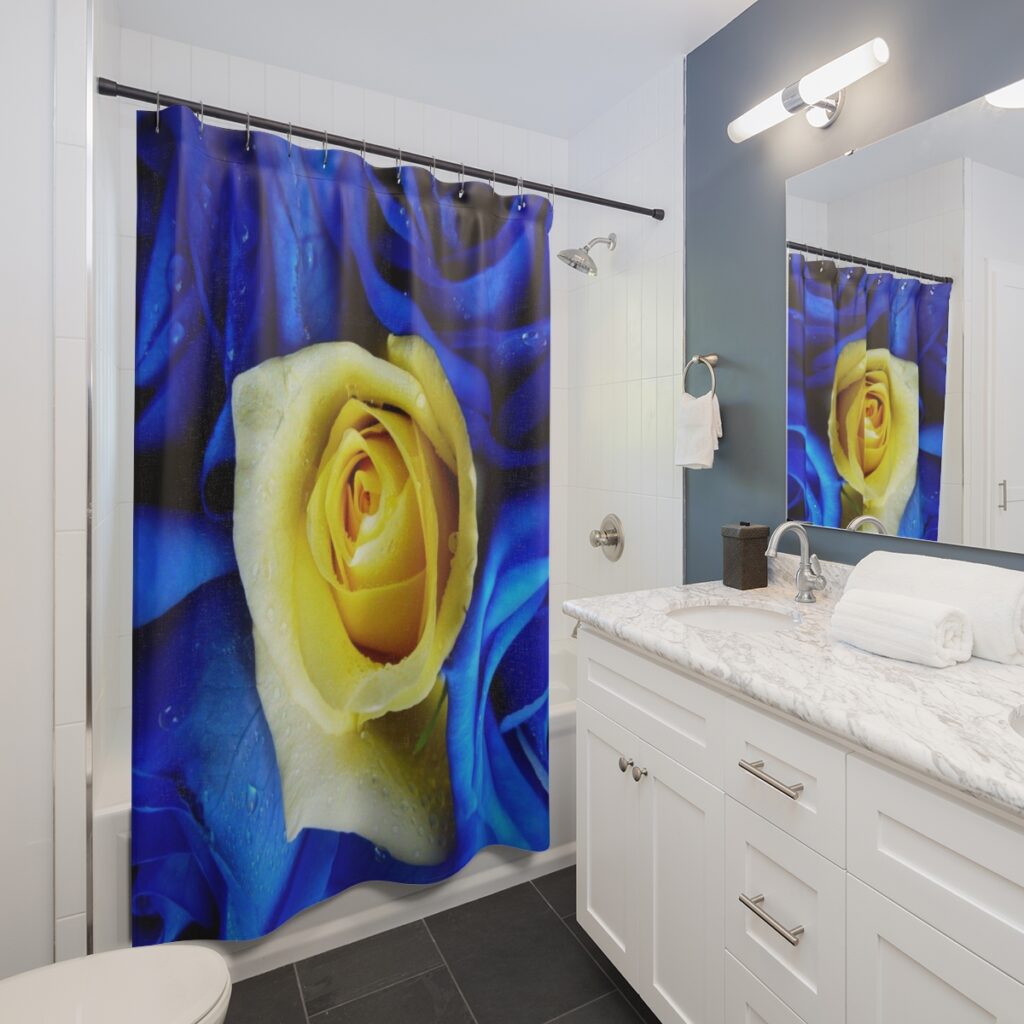 shower curtains “Blue-yellow roses”