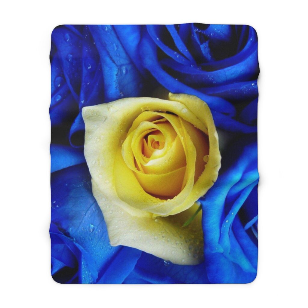 sherpa fleece blanket “Blue-yellow roses”