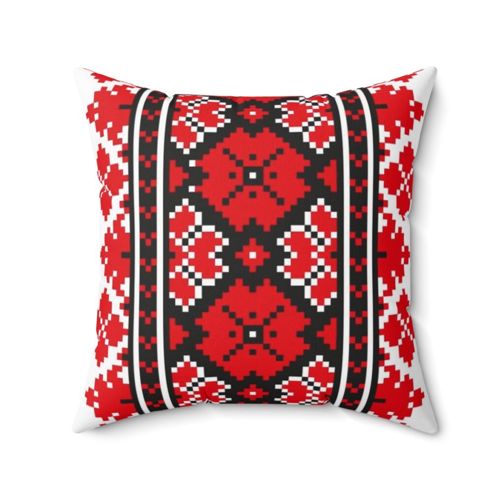 faux suede square pillow “Ukrainian embroidery”