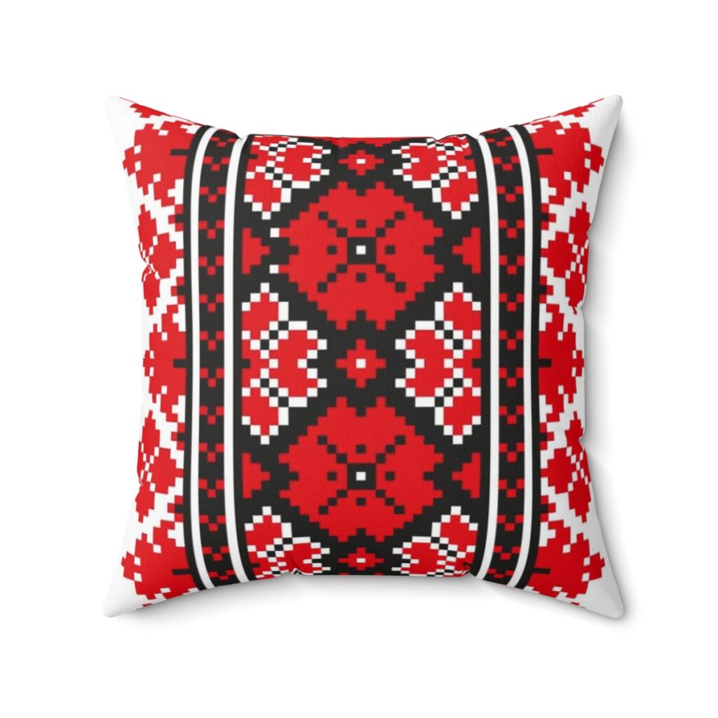 faux suede square pillow “Ukrainian embroidery”