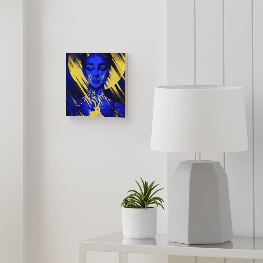 wood canvas “Blue and Yellow Icon”