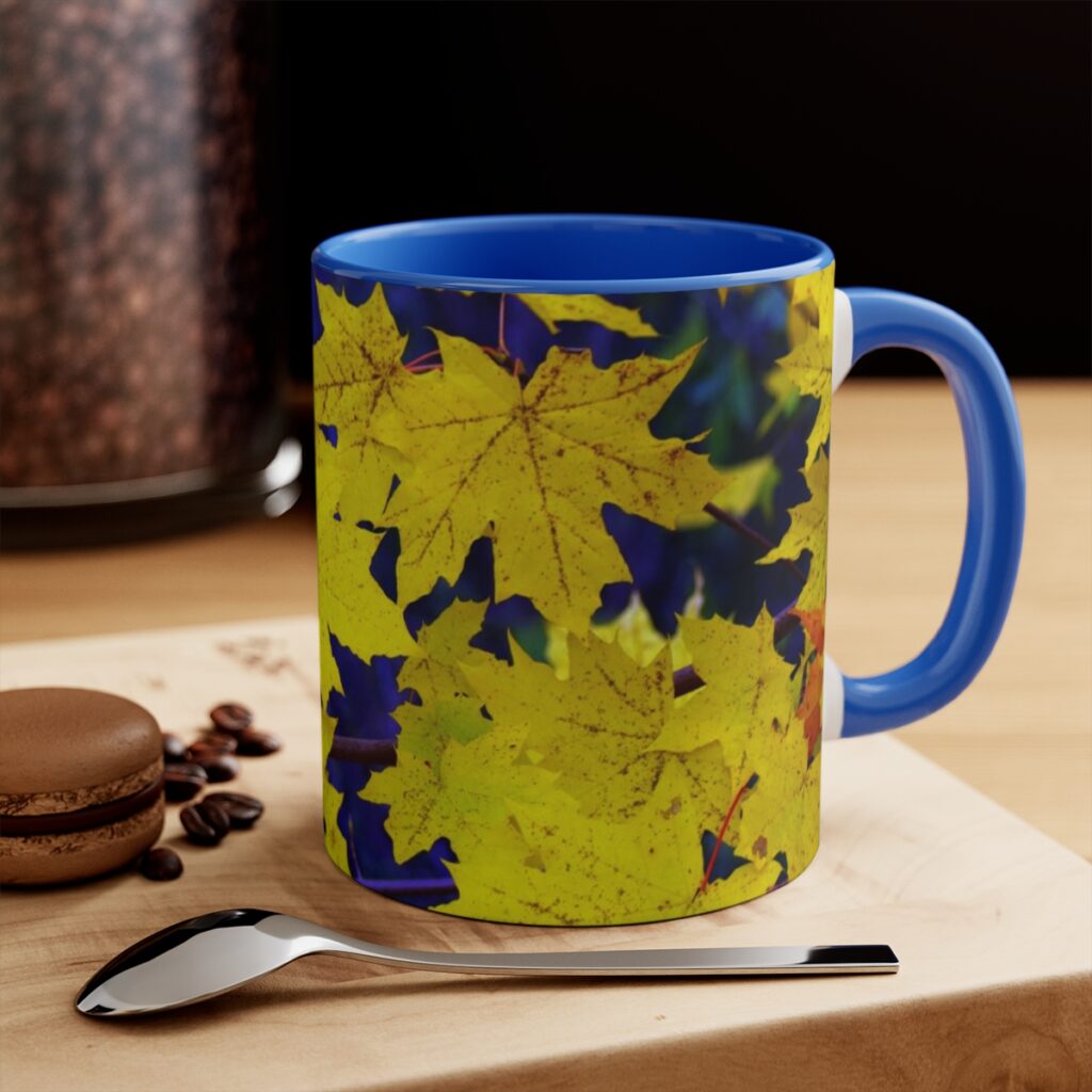 mug “Blue-yellow autumn leaves”