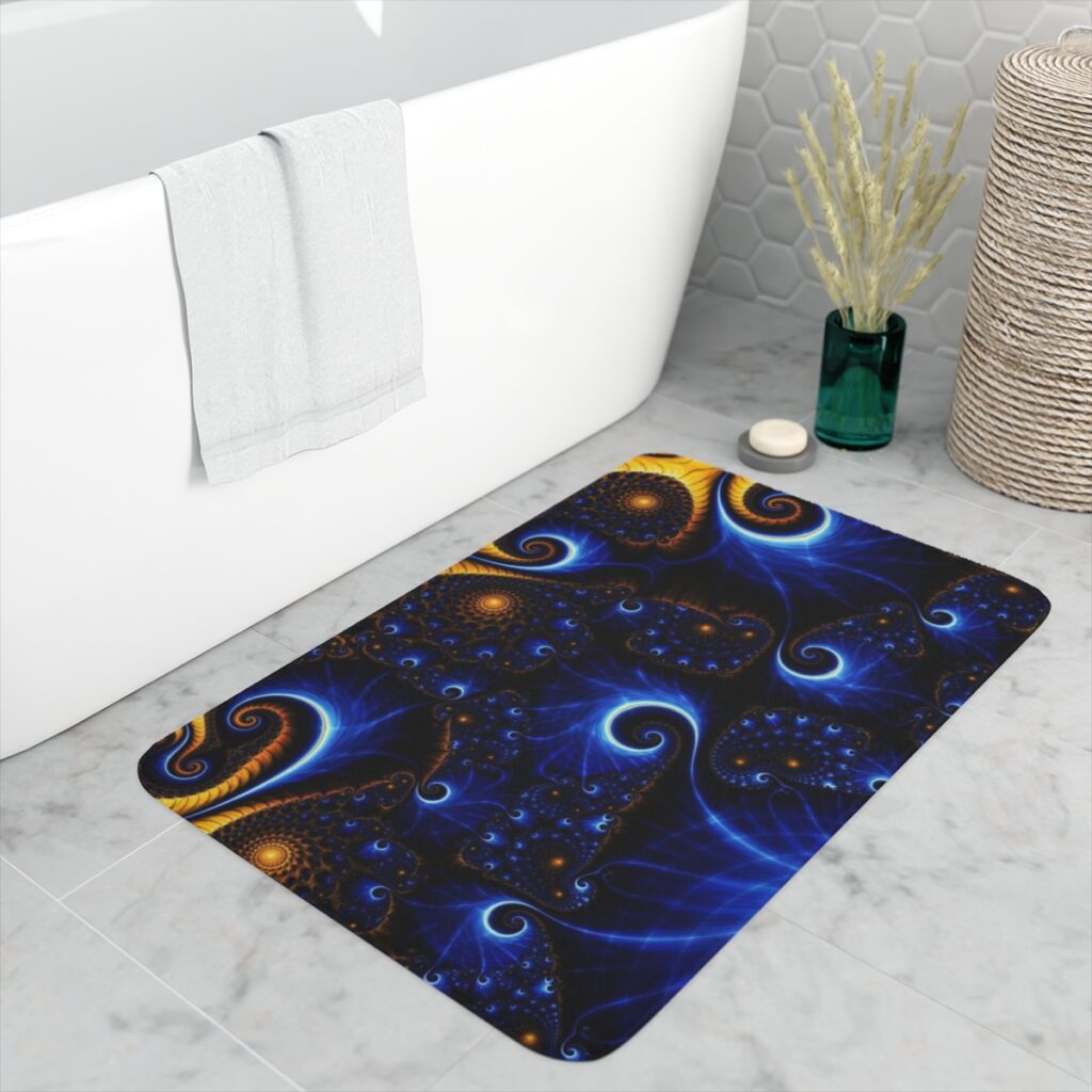 memory foam bath mat “Blue and yellow graphics”