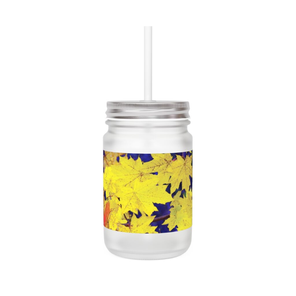 mason jar “Blue-yellow autumn leaves”