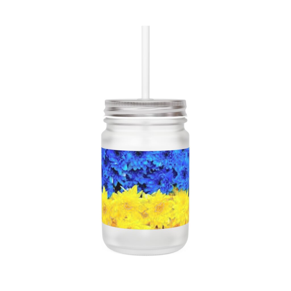 mason jar “Blue-yellow daisies”