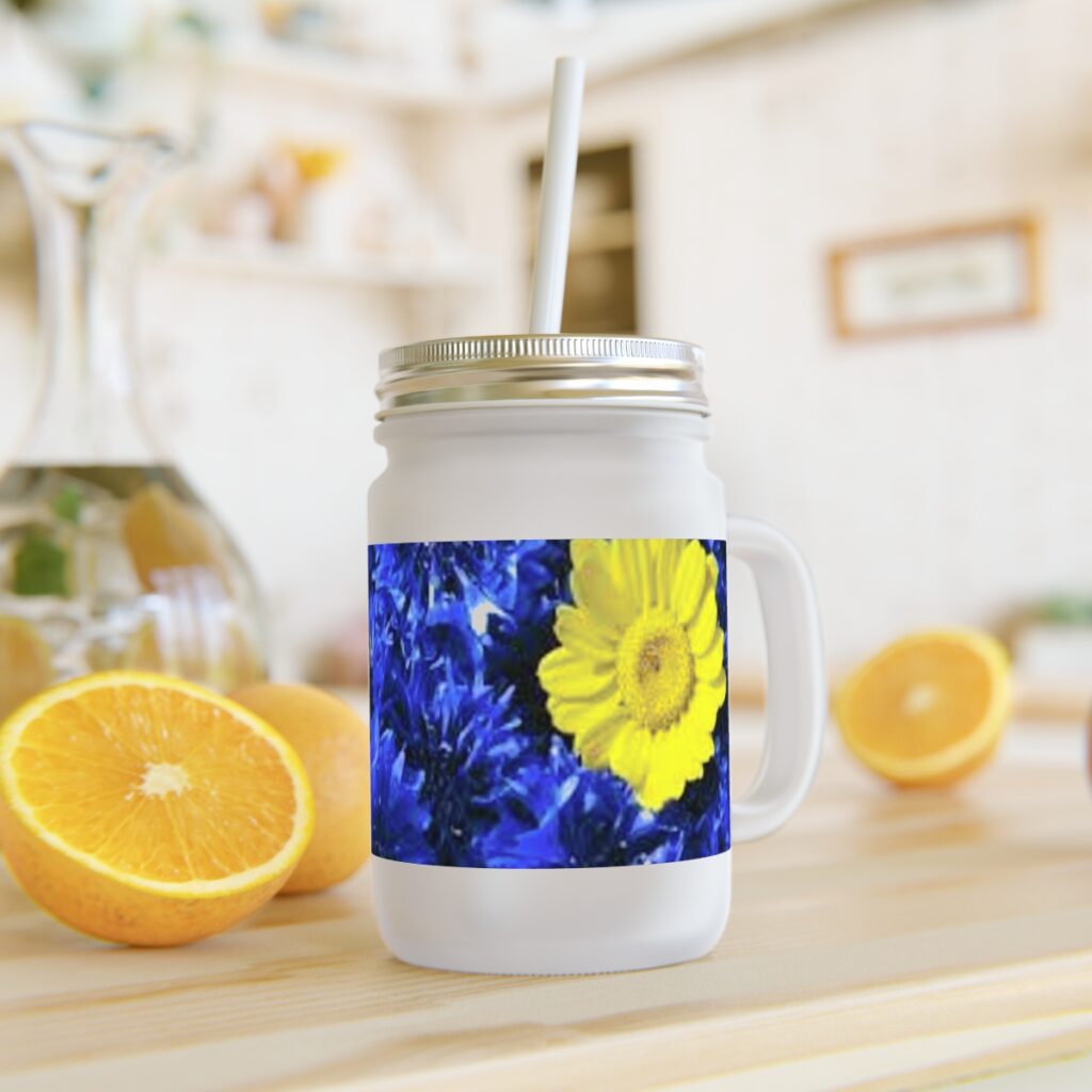 mason jar “Blue-yellow daisies”