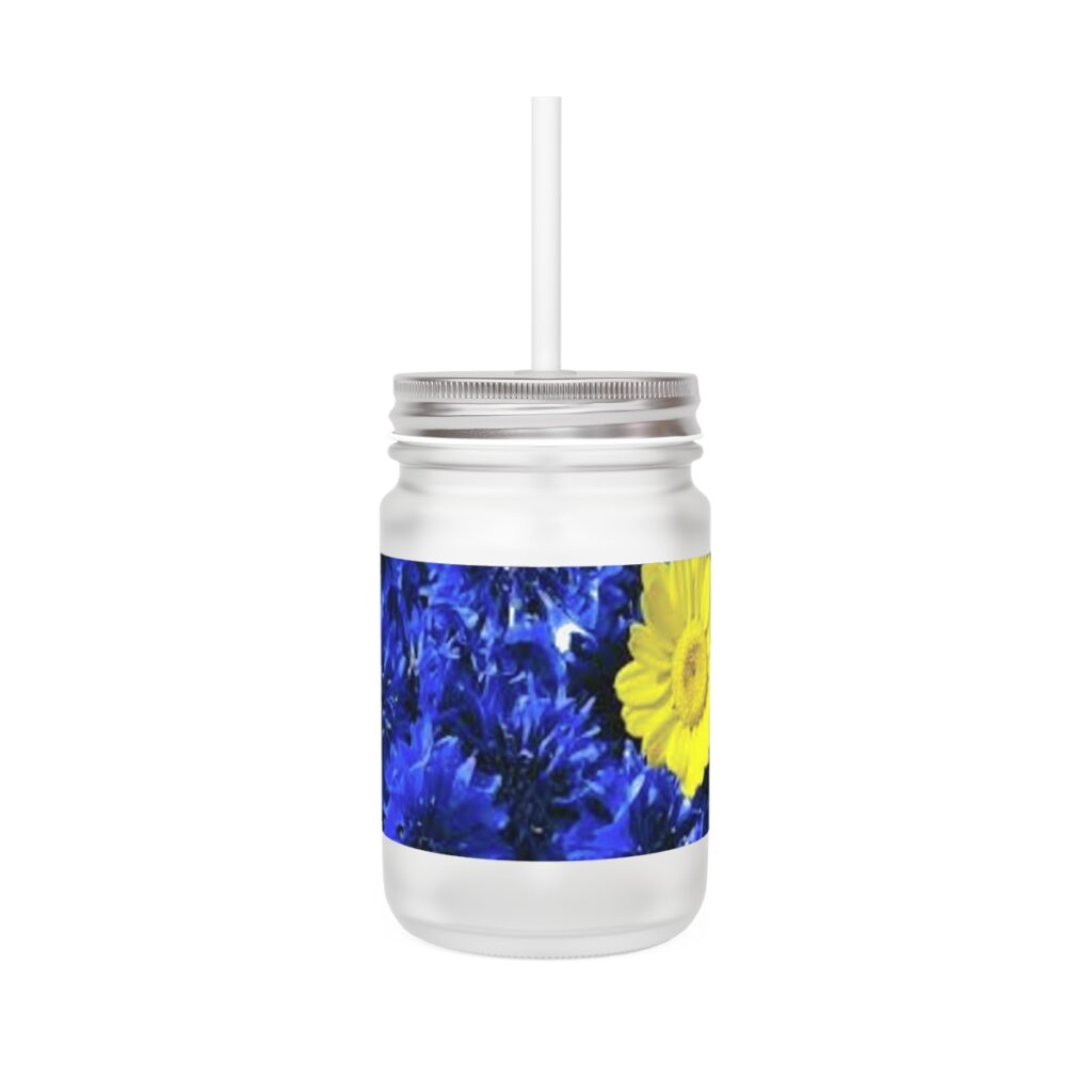 mason jar “Blue-yellow daisies”