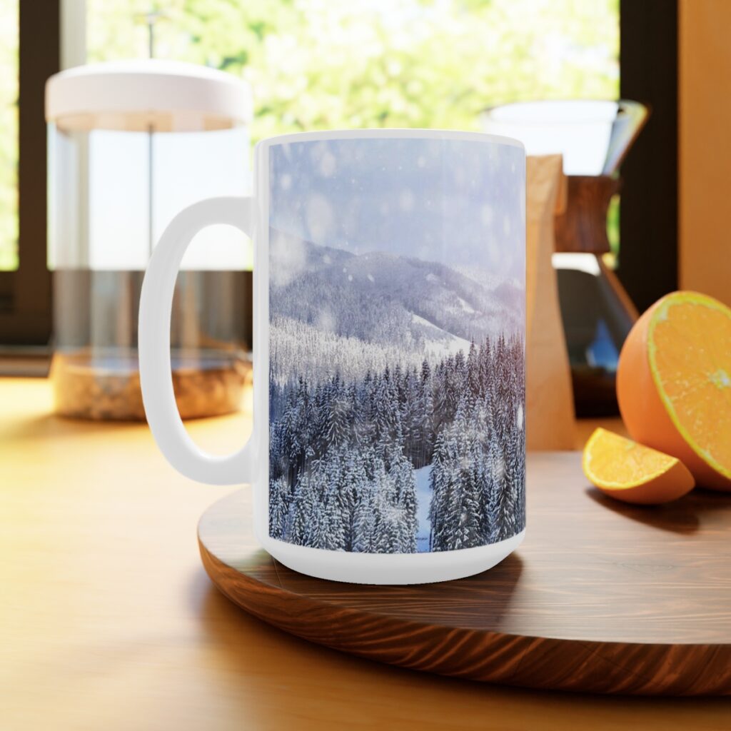 white ceramic mug “Ukrainian winter Carpathians”