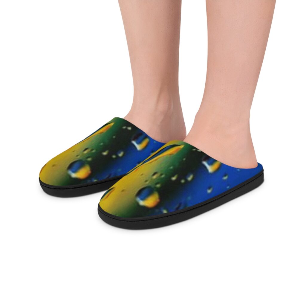 men’s indoor slippers “Blue-yellow drops on the glass”