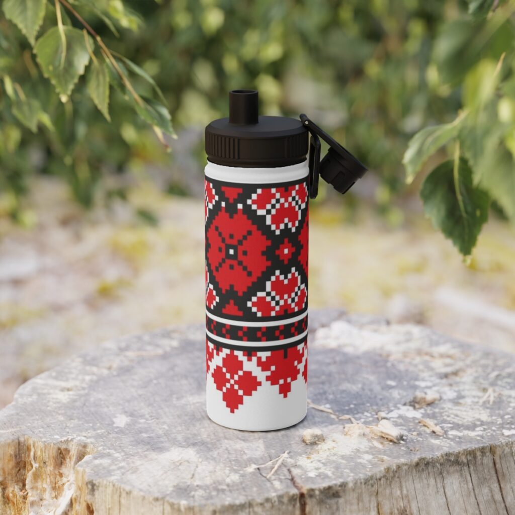 stainless steel water bottle, sports lid “Ukrainian style”