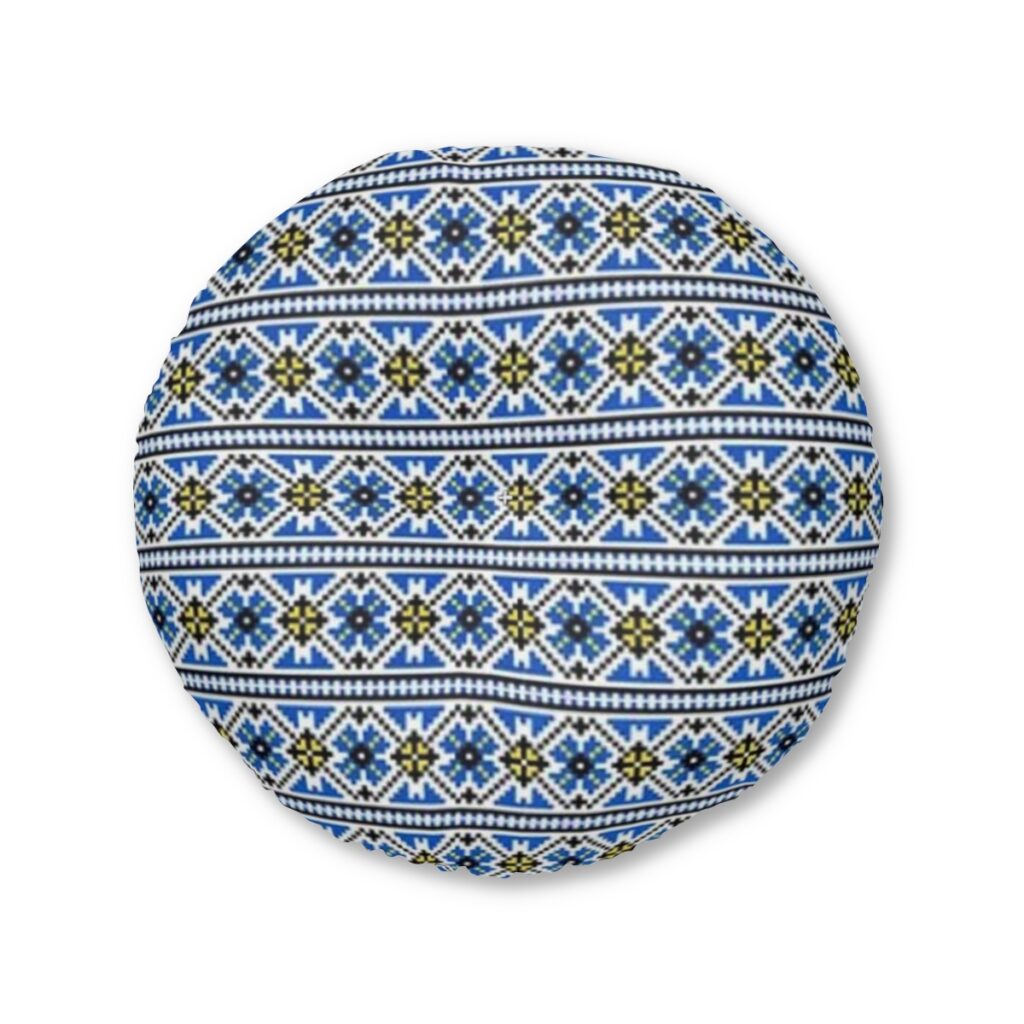 tufted floor pillow, round “Ukrainian ornament”