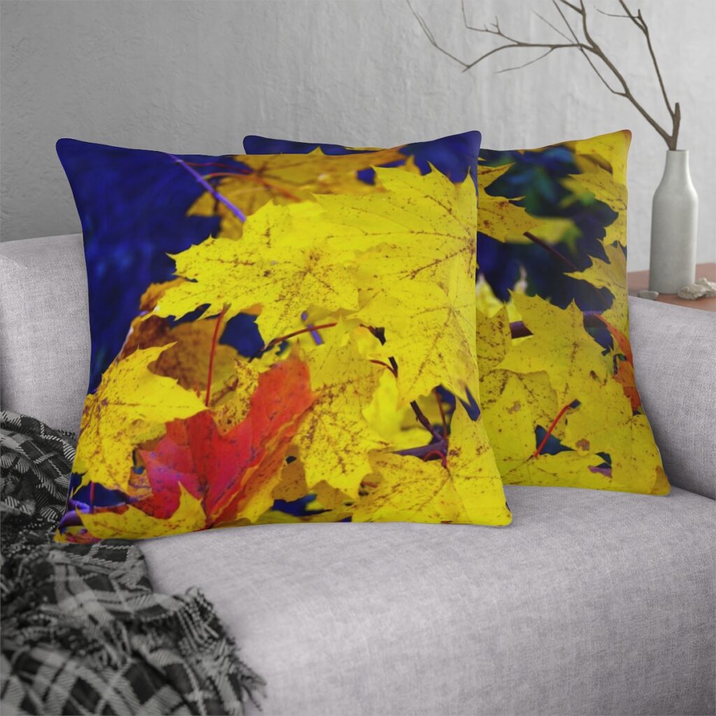 waterproof pillows “Blue-yellow autumn leaves”