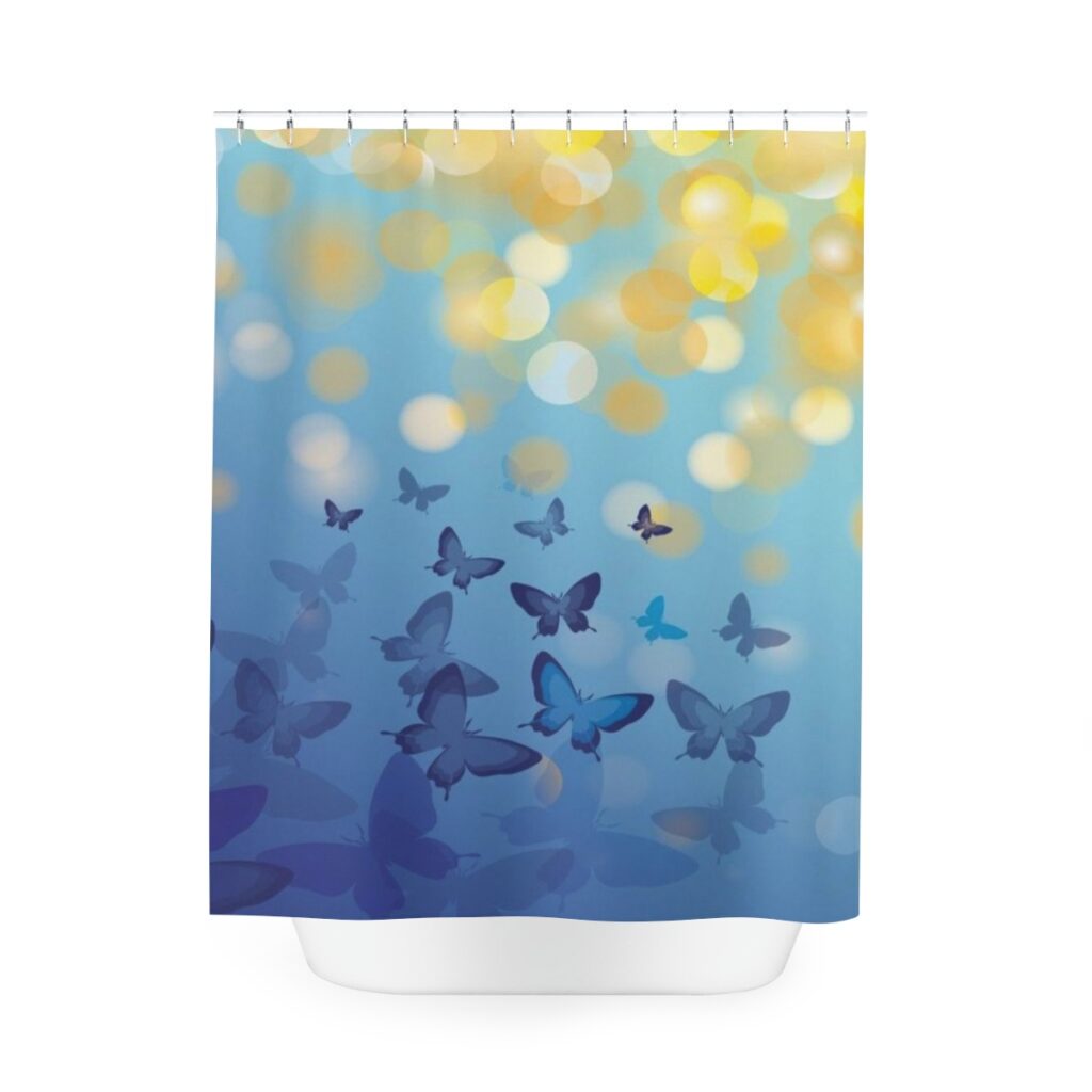 polyester shower curtain “Blue and yellow butterflies”