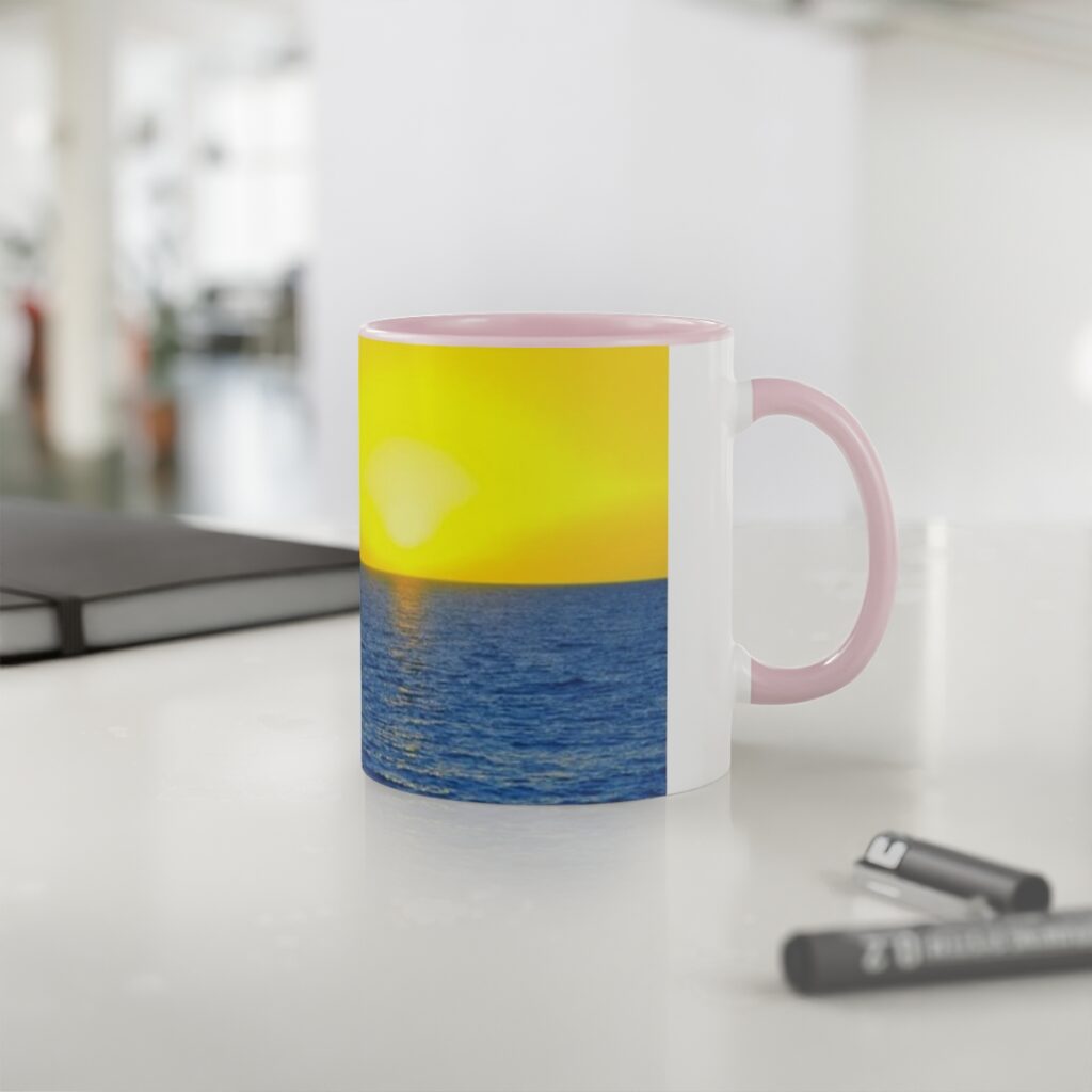 white accent mug “Blue-yellow landscape”