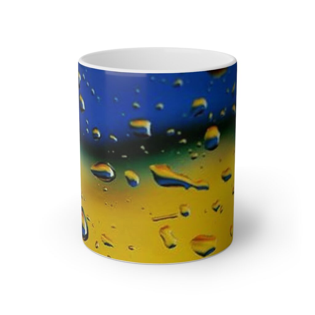 white mug “Blue-yellow drops on the glass”