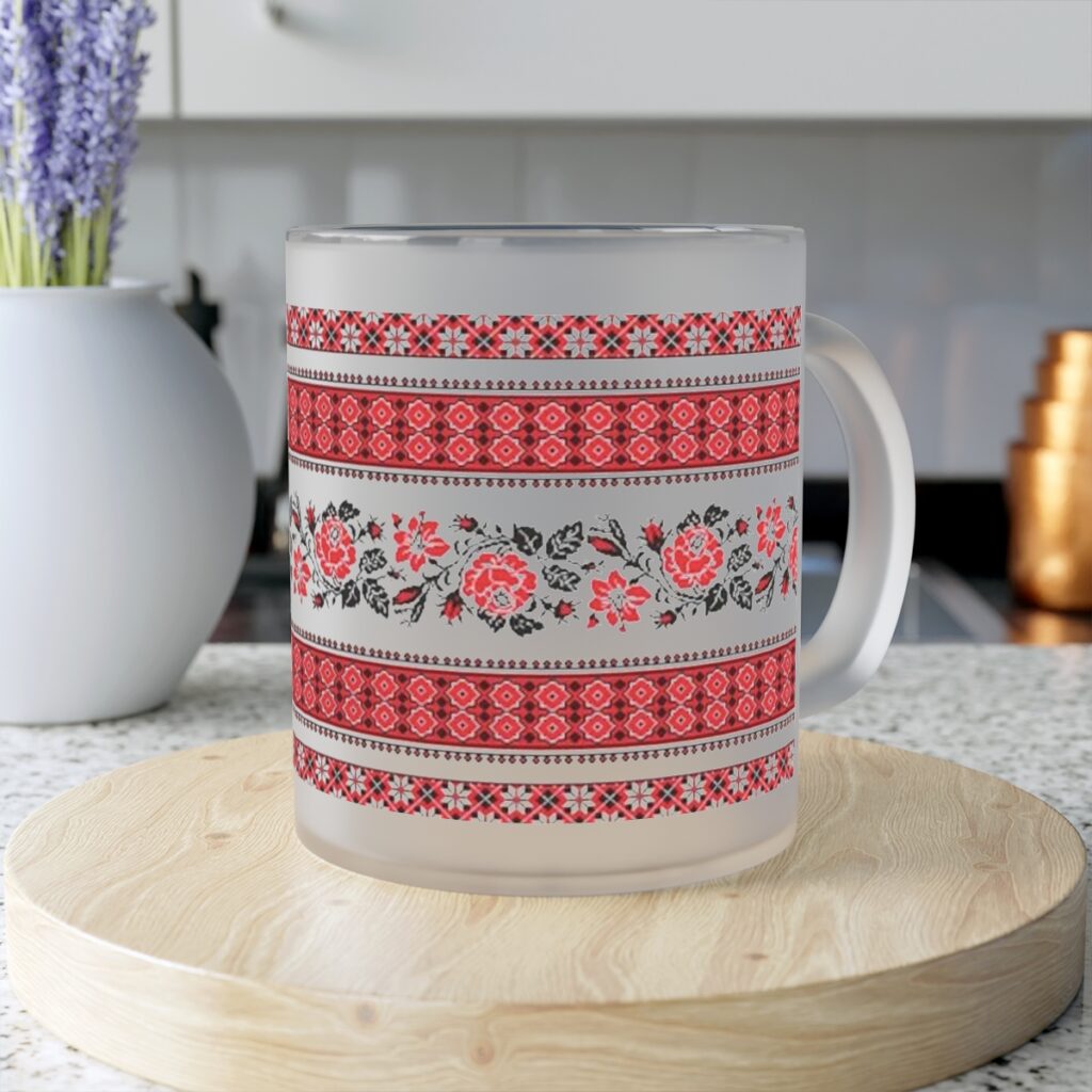 frosted glass mug “Ukrainian embroidery”