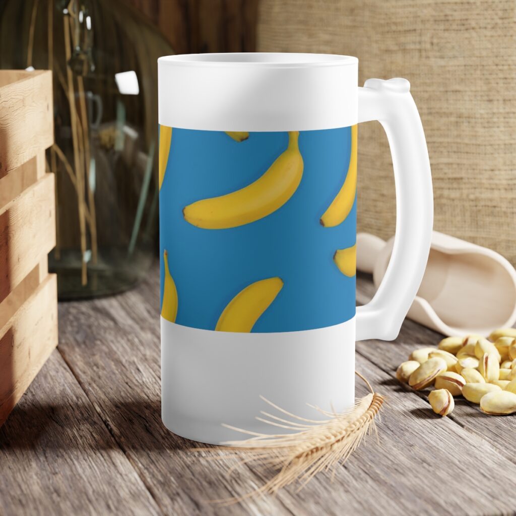 frosted glass beer mug “Blue and Yellow Bananas”