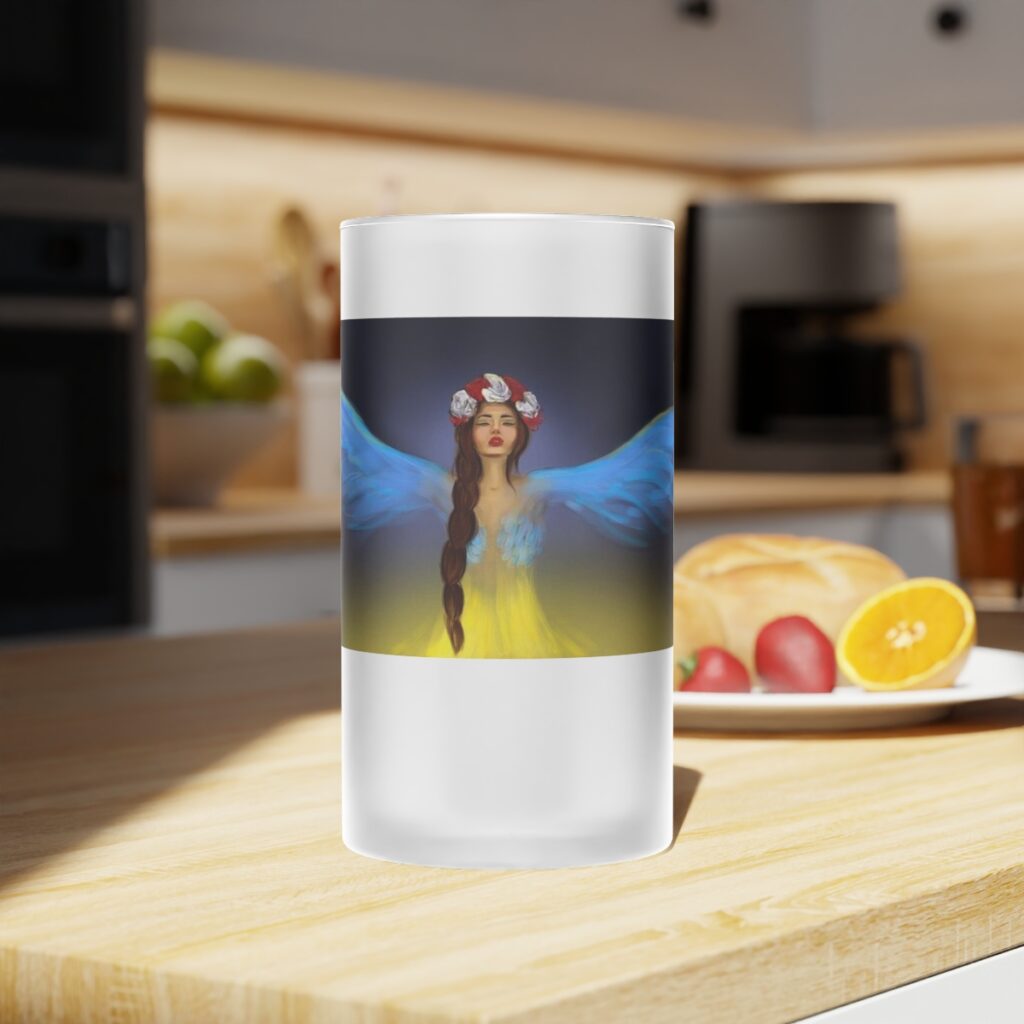 frosted glass beer mug “Ukrainian Girl Angel”