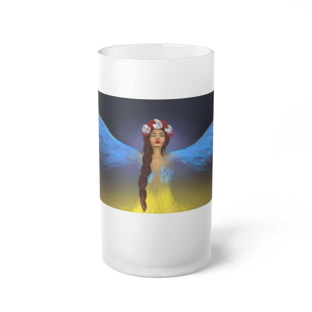 frosted glass beer mug “Ukrainian Girl Angel”