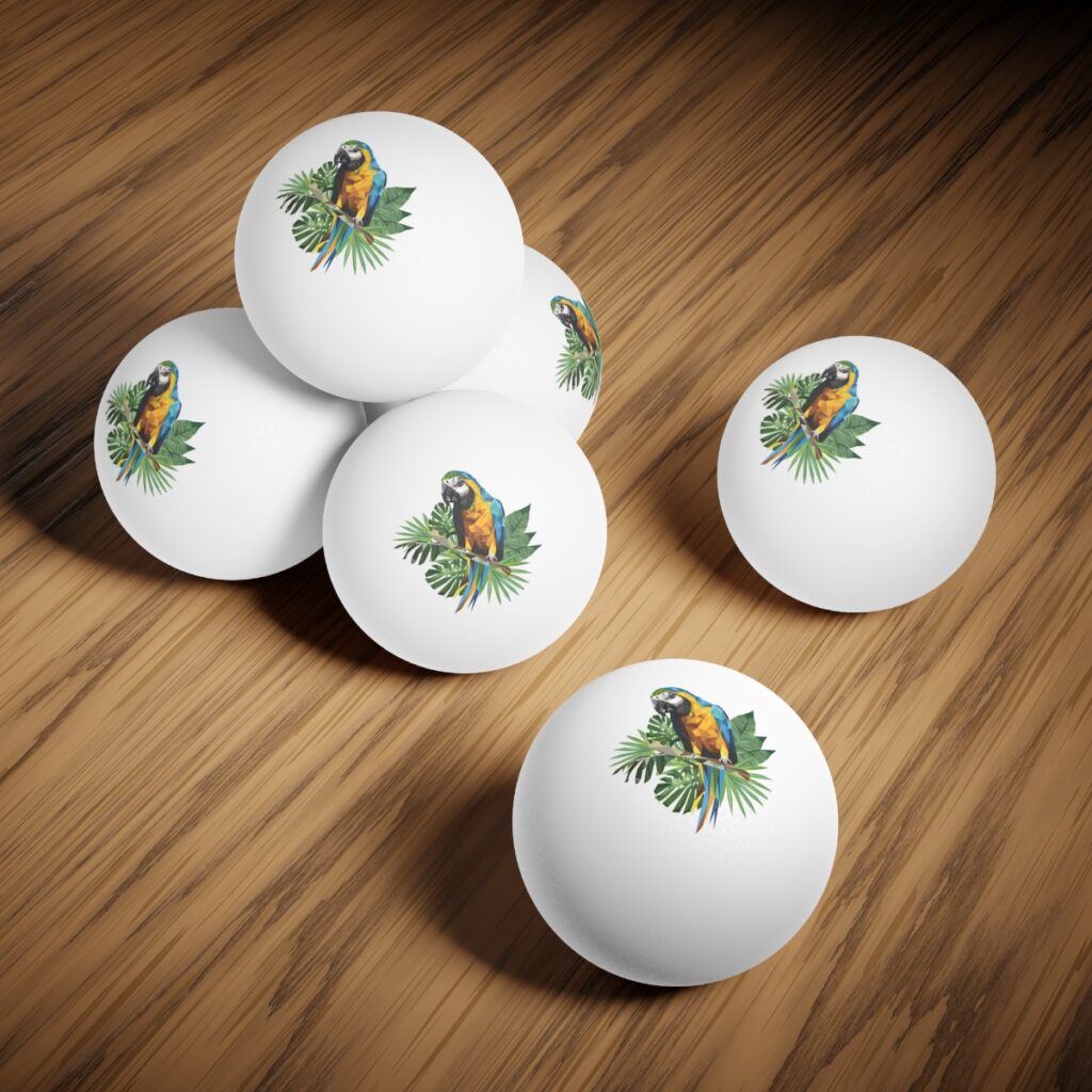 ping pong balls, 6 pcs “Blue and Yellow Parrot”