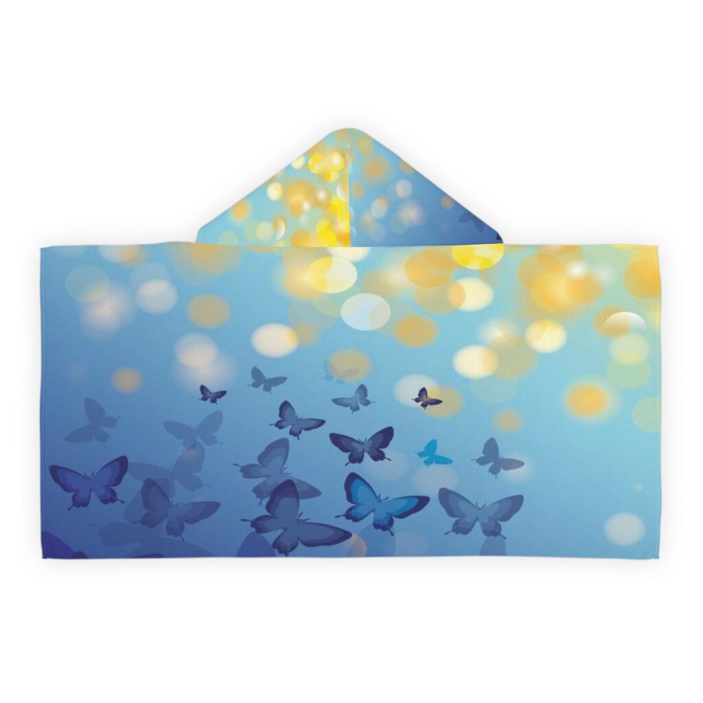 youth hooded towel “Blue and Yellow butterflies”