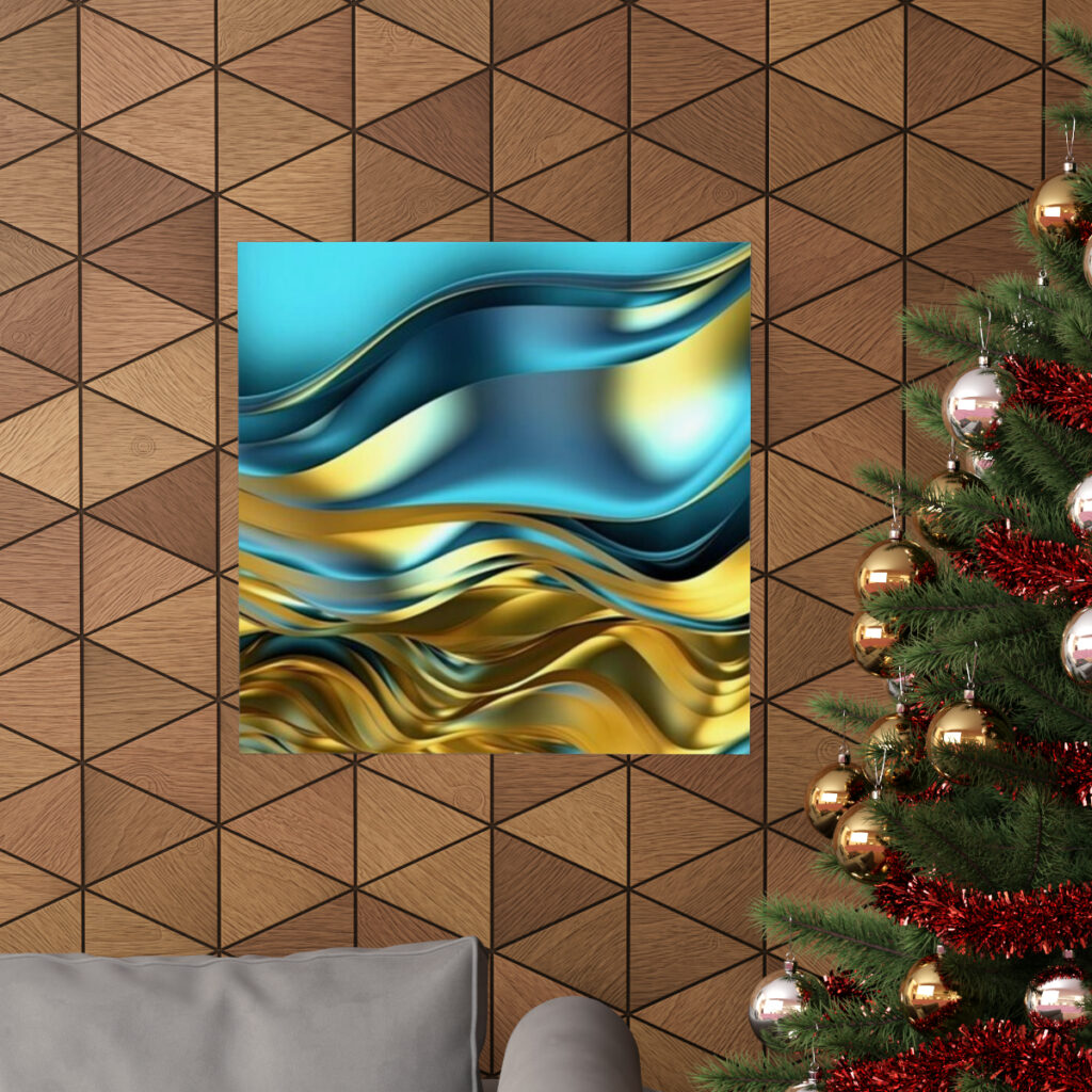 matte horizontal posters “Blue-yellow metallic abstraction”