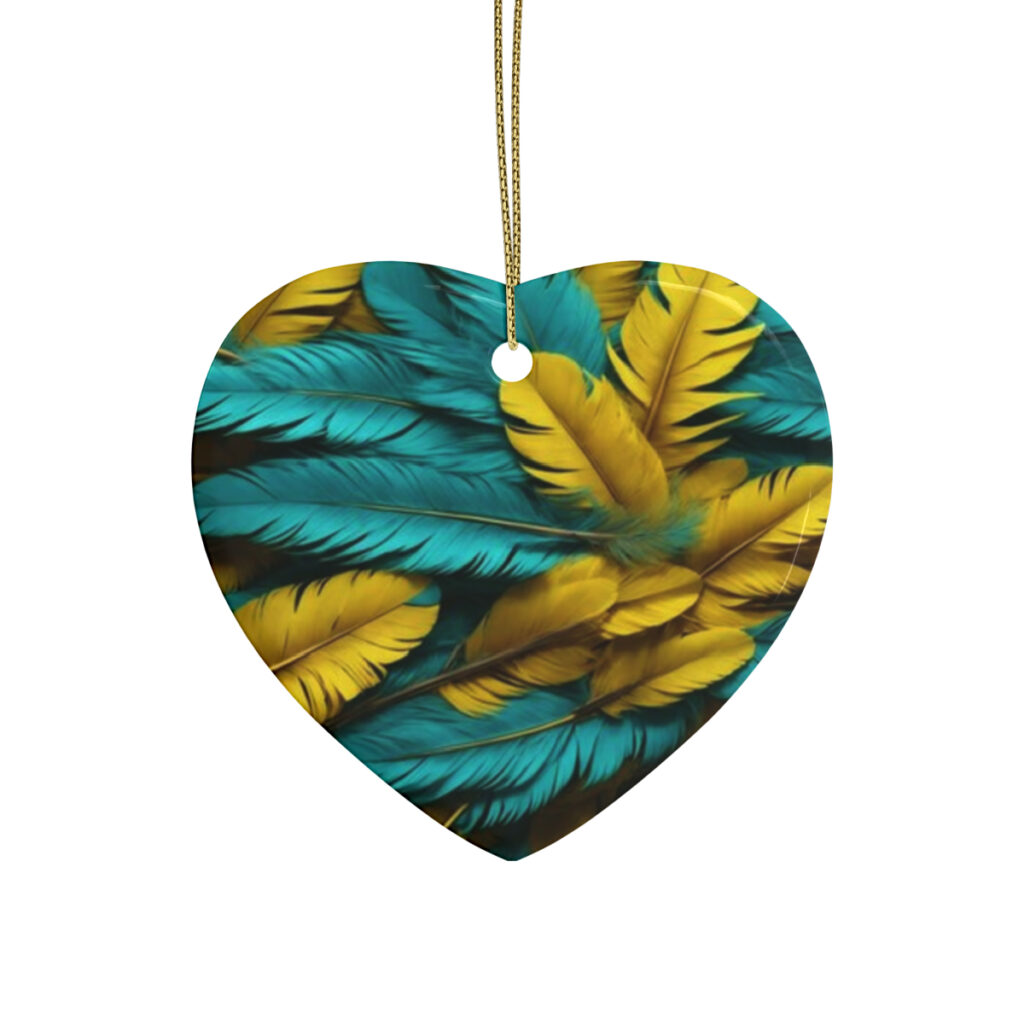 ceramic ornaments “Blue and Yellow Feathers”