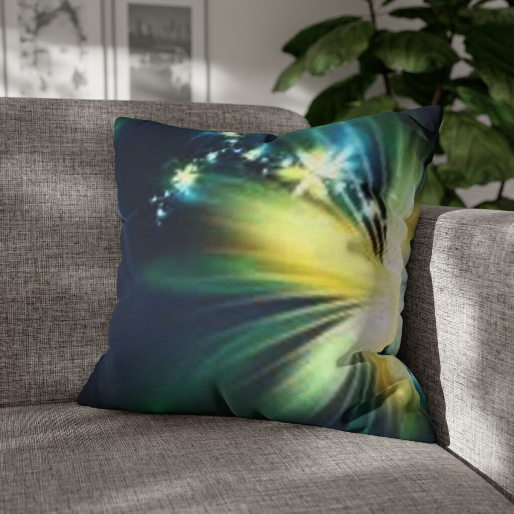 spun polyester square pillow case “Blue Yellow Glow”