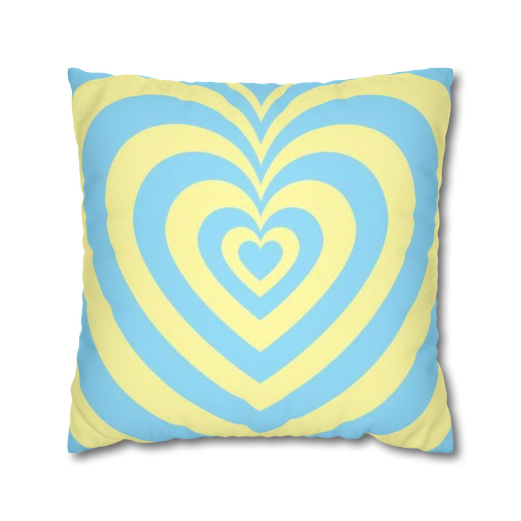 faux suede square pillow case “Blue-yellow heart”