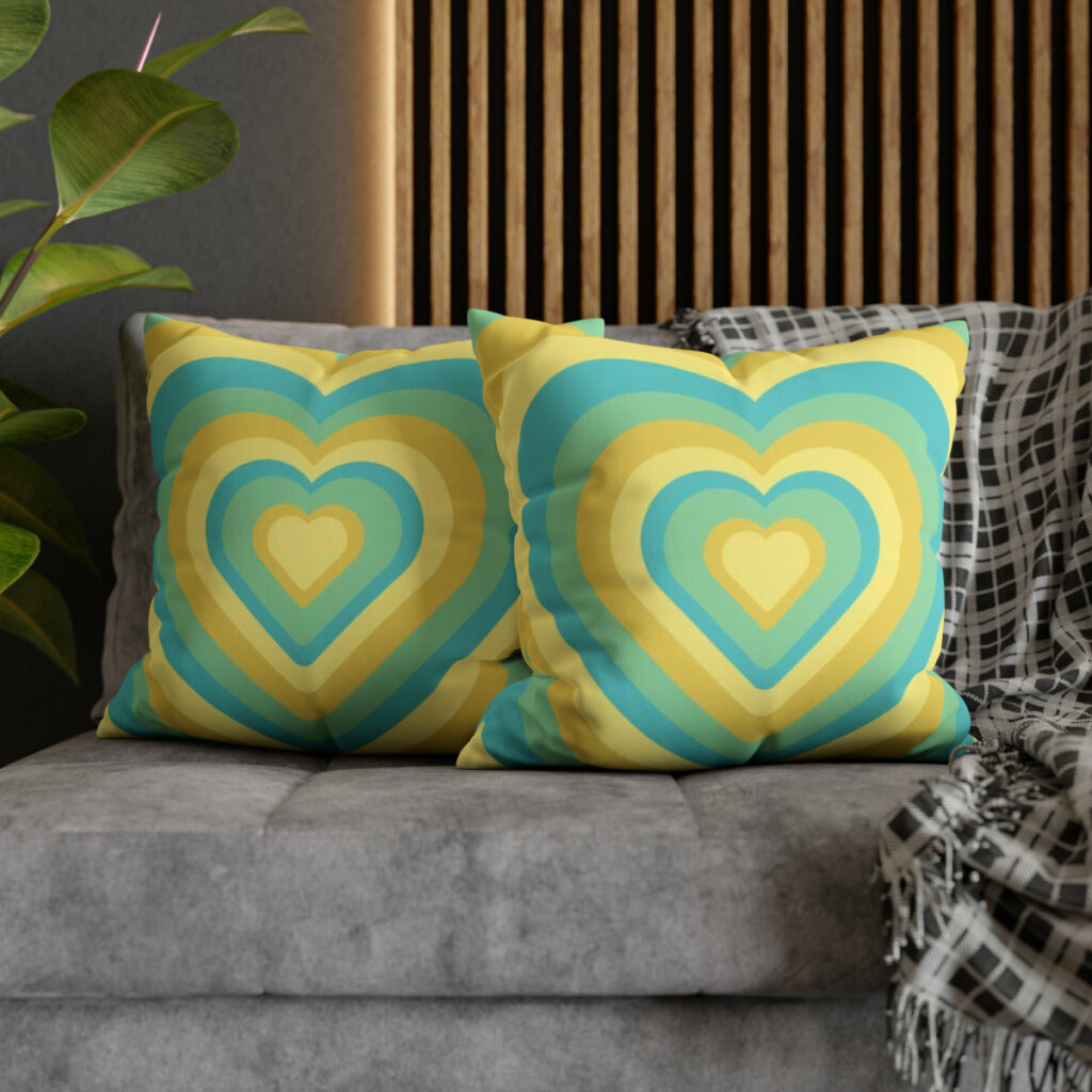 faux suede square pillow case “Blue-yellow Heart”