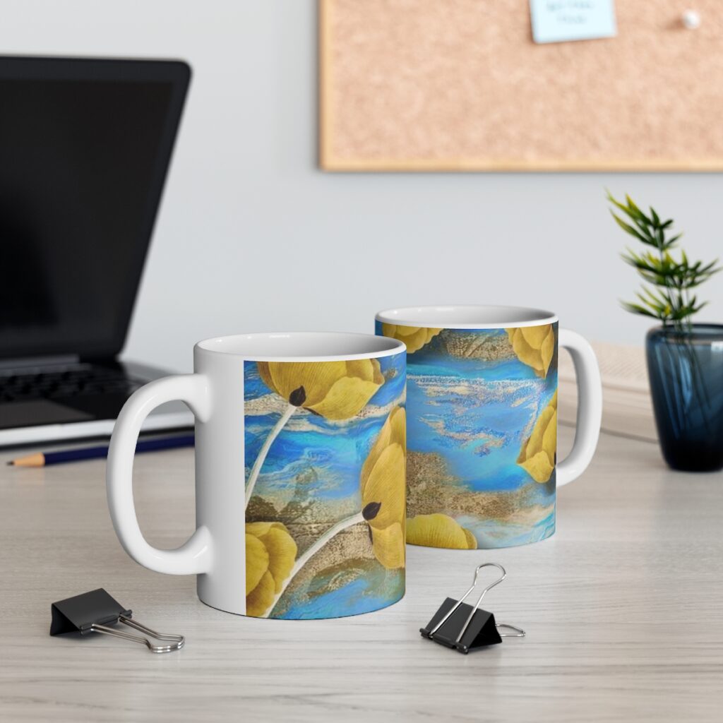 ceramic mug “Blue and Yellow Floral Graphics”