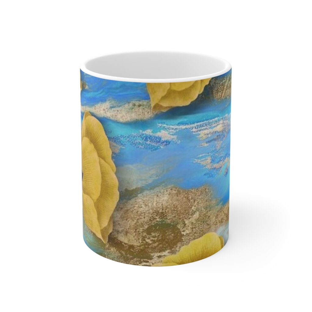 ceramic mug “Blue and Yellow Floral Graphics”