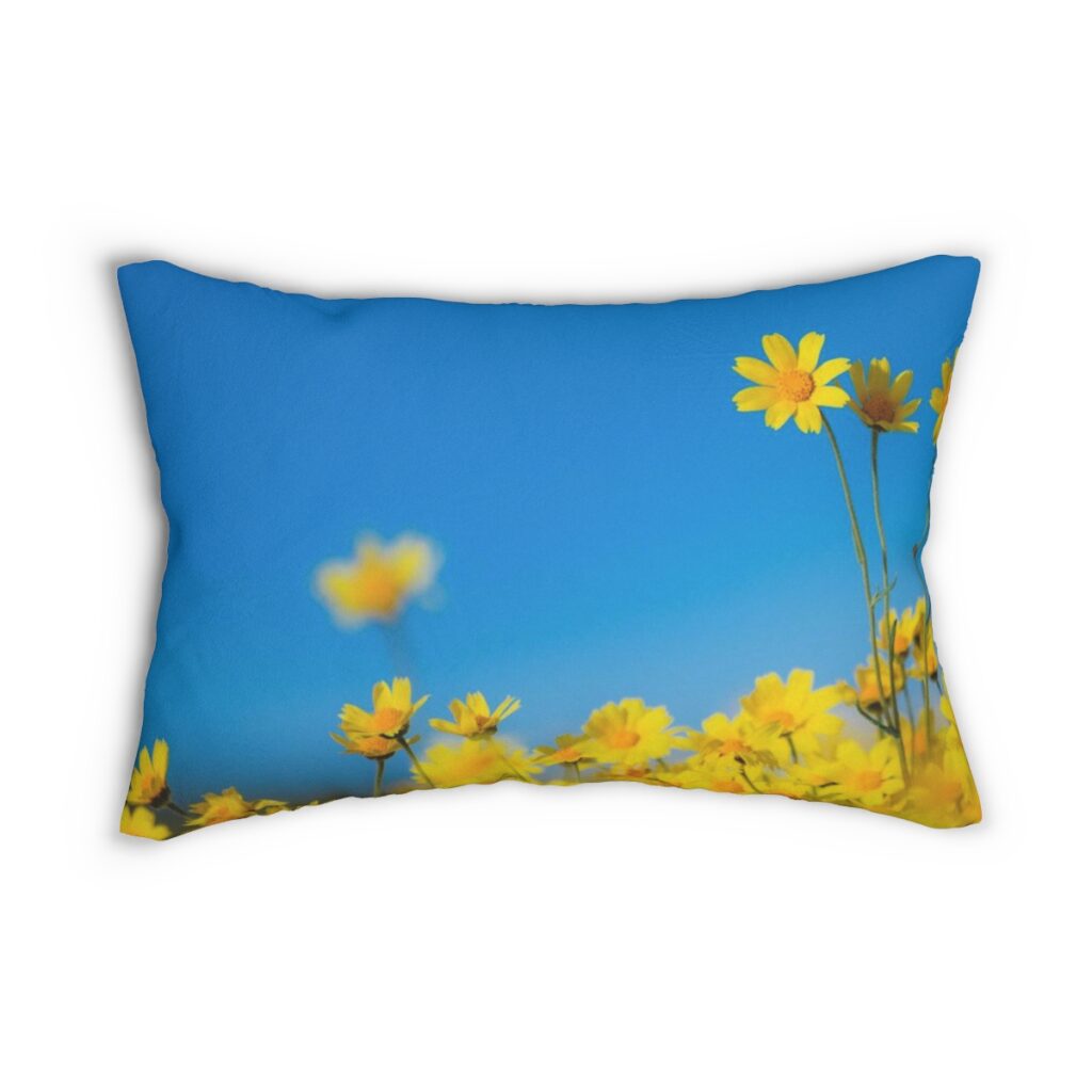 spun polyester lumbar pillow “Yellow Daisies”