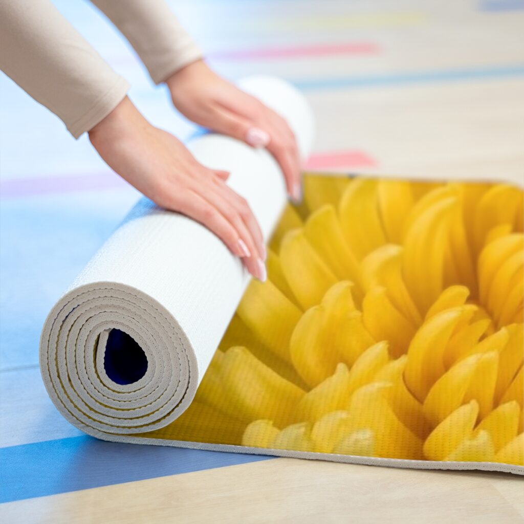 foam yoga mat “Blue-yellow flowers”