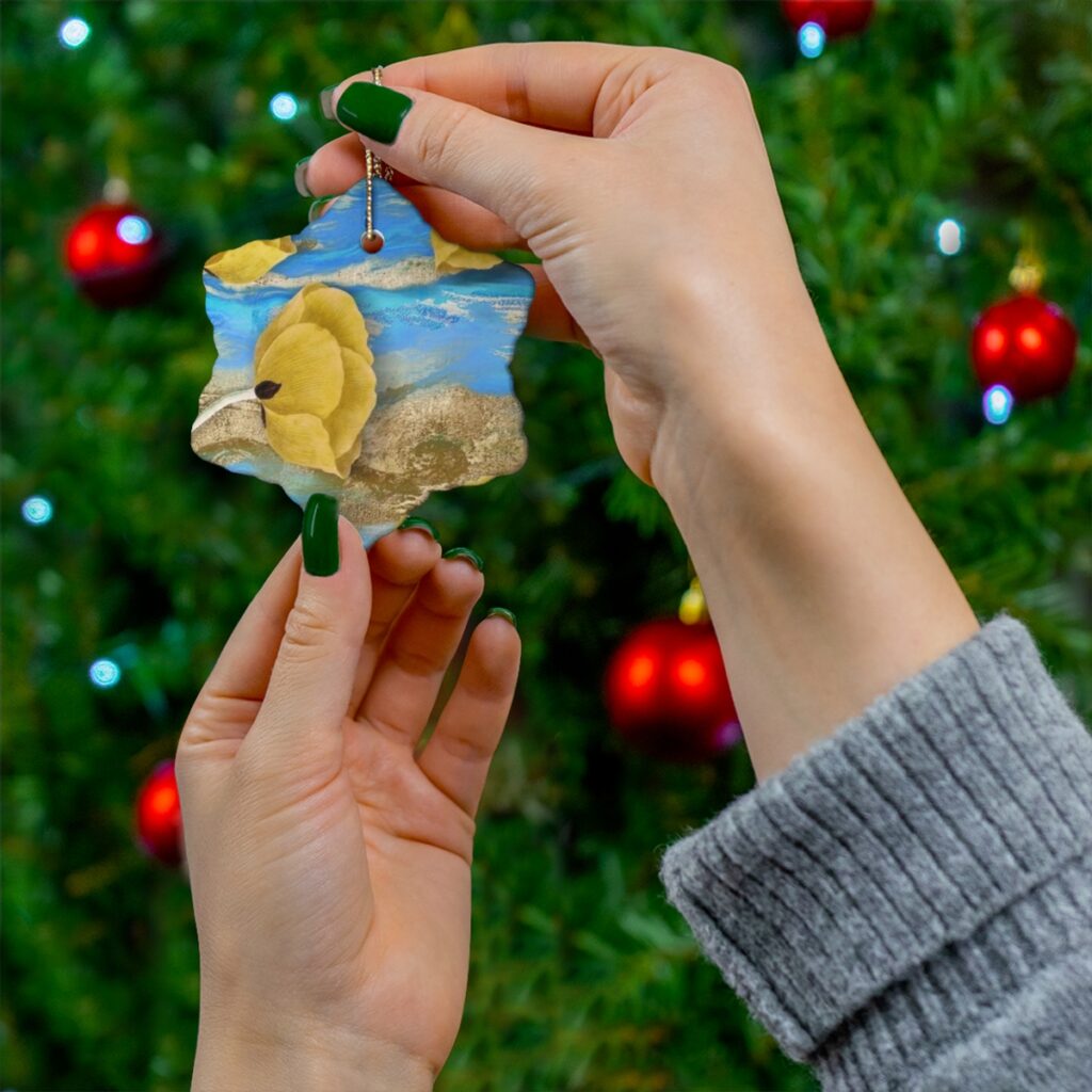 ceramic ornament “Blue-yellow floral abstraction”