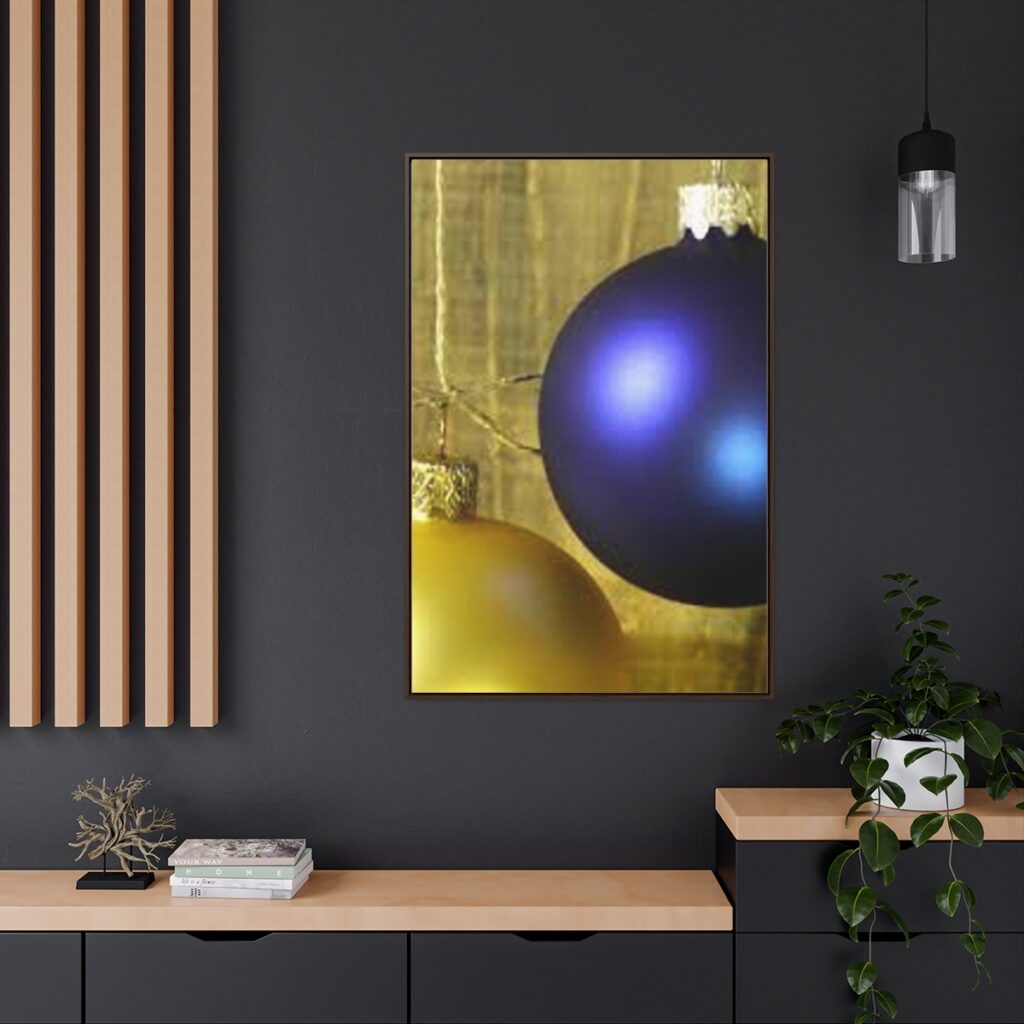 gallery canvas wraps, vertical frame “Blue-yellow Christmas balls”