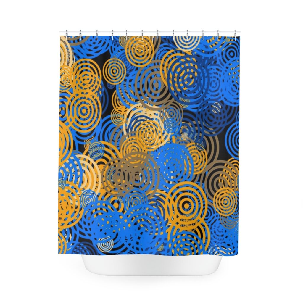 polyester shower curtain “Blue and yellow circles”