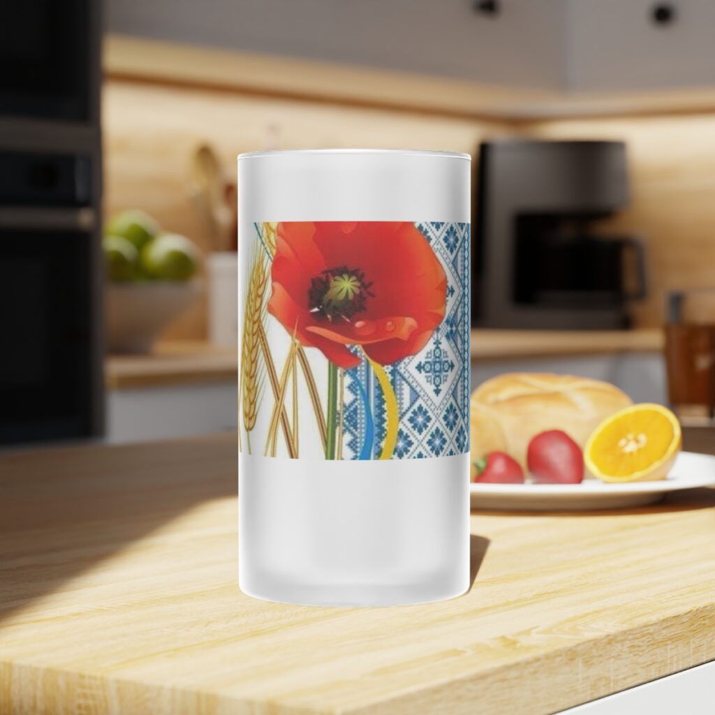 frosted glass beer mug “Ukrainian poppy”