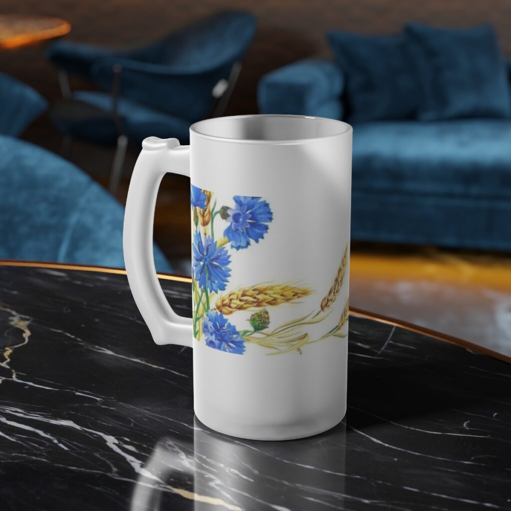 frosted glass beer mug “Ukrainian Cornflowers”