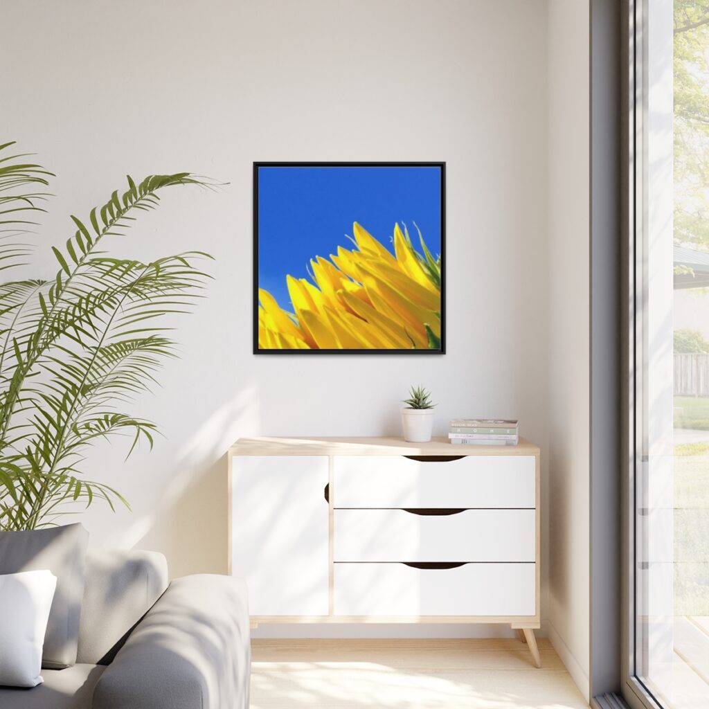 matte canvas, black frame “Blue-yellow tulips”