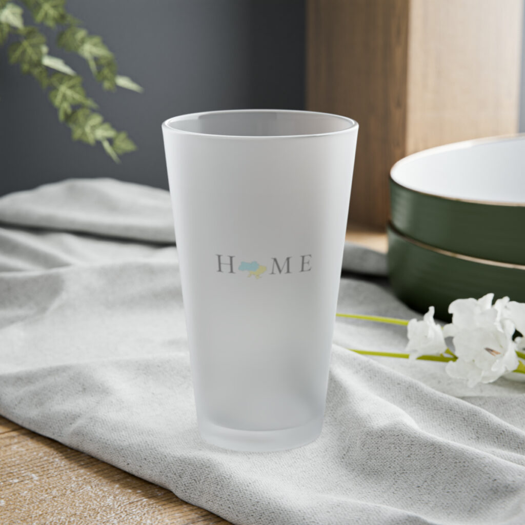 frosted pint glass “Home”