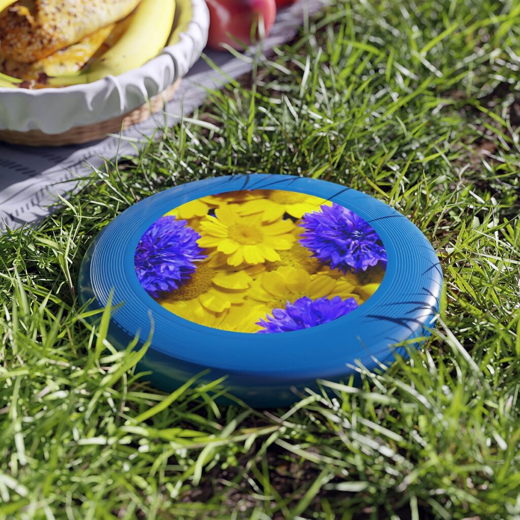 wham-o frisbee “Blue-yellow flowers”