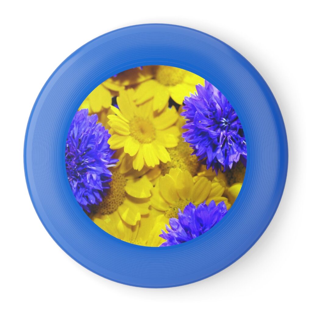 wham-o frisbee “Blue-yellow flowers”