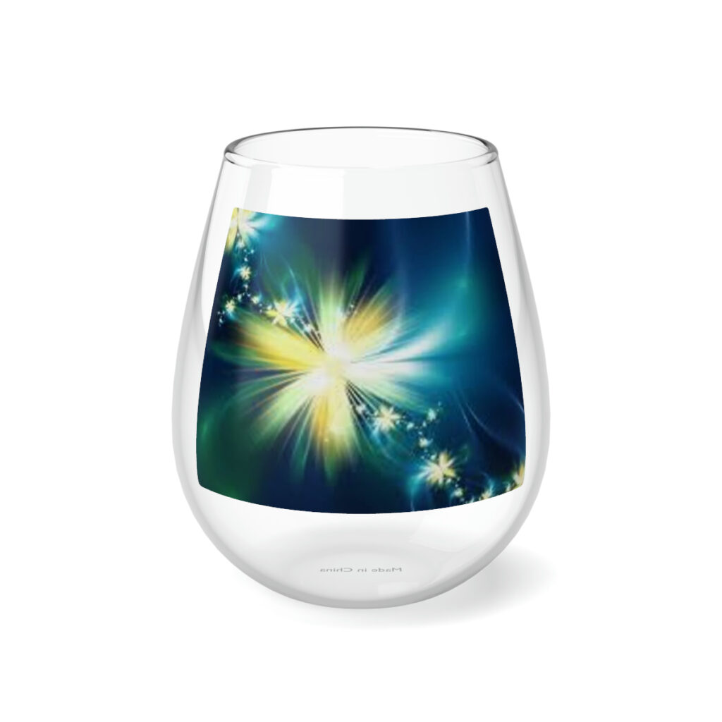 stemless wine glass “Blue Yellow Glow”